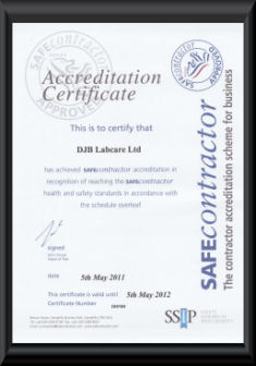 DJB Labcare Ltd Safe Contractor Certificate